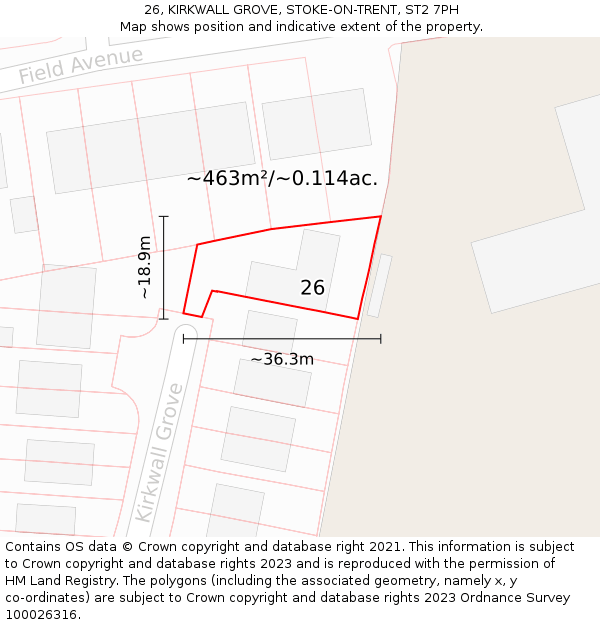 26, KIRKWALL GROVE, STOKE-ON-TRENT, ST2 7PH: Plot and title map