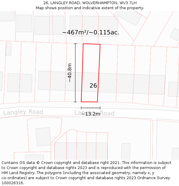 26, LANGLEY ROAD, WOLVERHAMPTON, WV3 7LH: Plot and title map