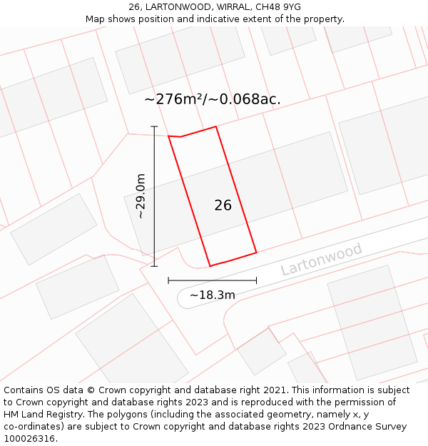 26, LARTONWOOD, WIRRAL, CH48 9YG: Plot and title map