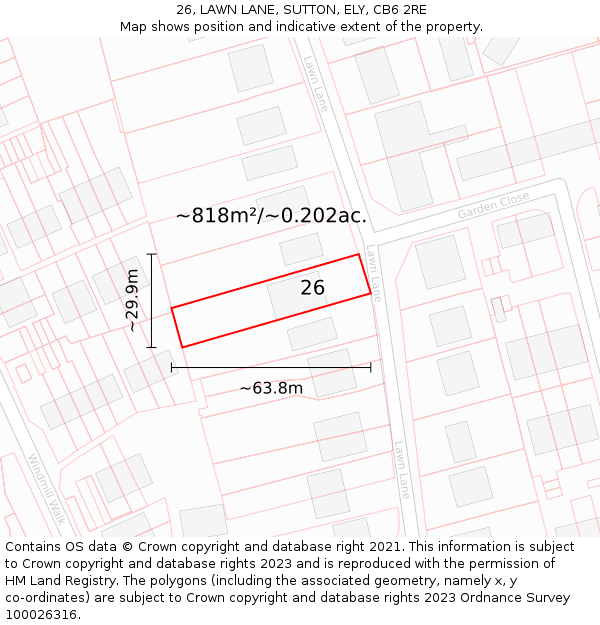 26, LAWN LANE, SUTTON, ELY, CB6 2RE: Plot and title map