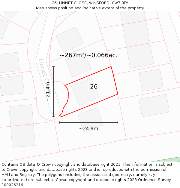 26, LINNET CLOSE, WINSFORD, CW7 3FA: Plot and title map