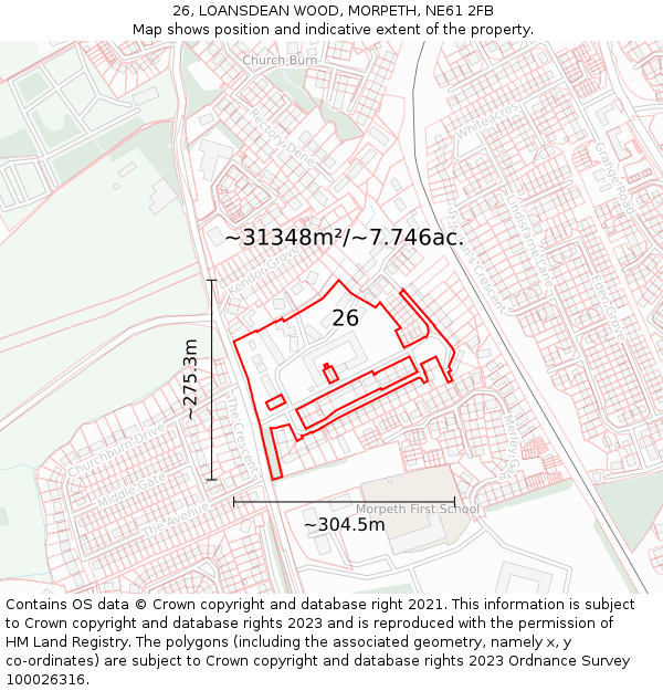 26, LOANSDEAN WOOD, MORPETH, NE61 2FB: Plot and title map