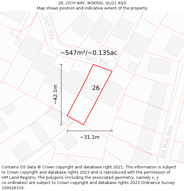 26, LYCH WAY, WOKING, GU21 4QG: Plot and title map