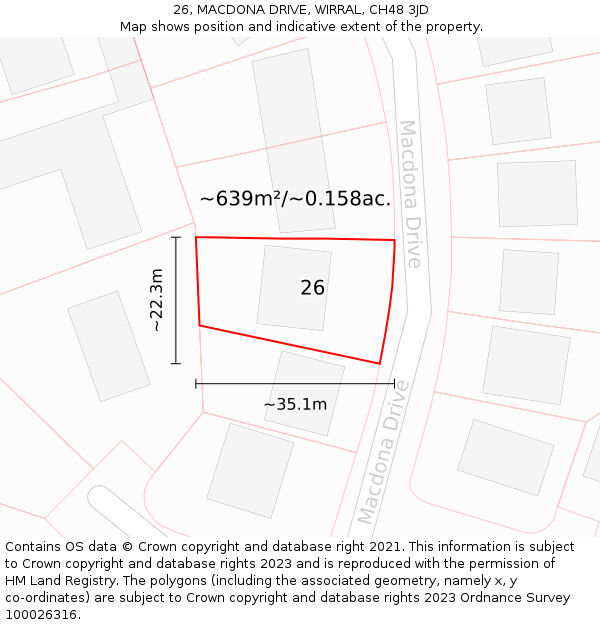 26, MACDONA DRIVE, WIRRAL, CH48 3JD: Plot and title map