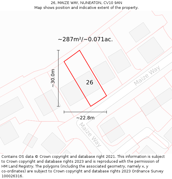 26, MAIZE WAY, NUNEATON, CV10 9AN: Plot and title map