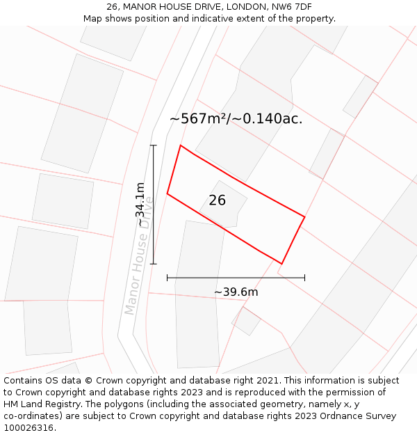 26, MANOR HOUSE DRIVE, LONDON, NW6 7DF: Plot and title map