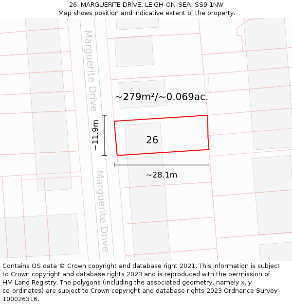 26, MARGUERITE DRIVE, LEIGH-ON-SEA, SS9 1NW: Plot and title map