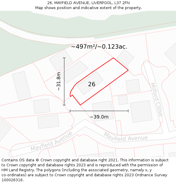 26, MAYFIELD AVENUE, LIVERPOOL, L37 2FN: Plot and title map