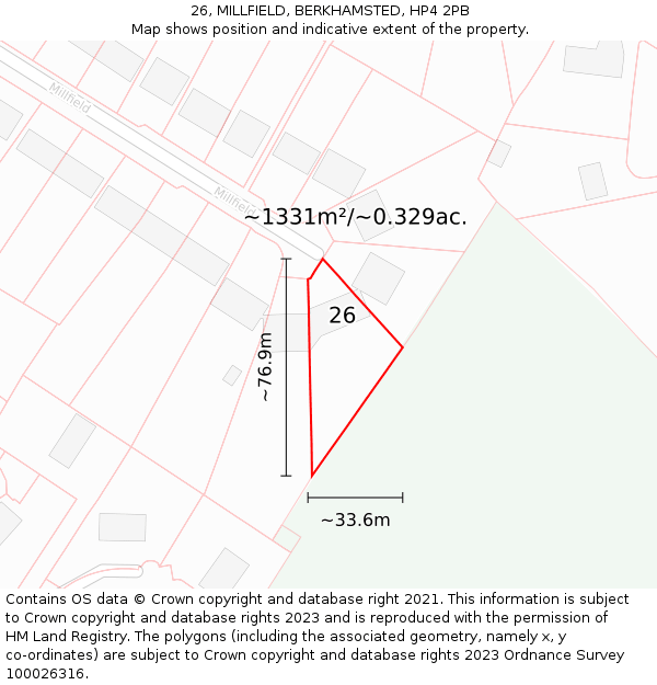 26, MILLFIELD, BERKHAMSTED, HP4 2PB: Plot and title map