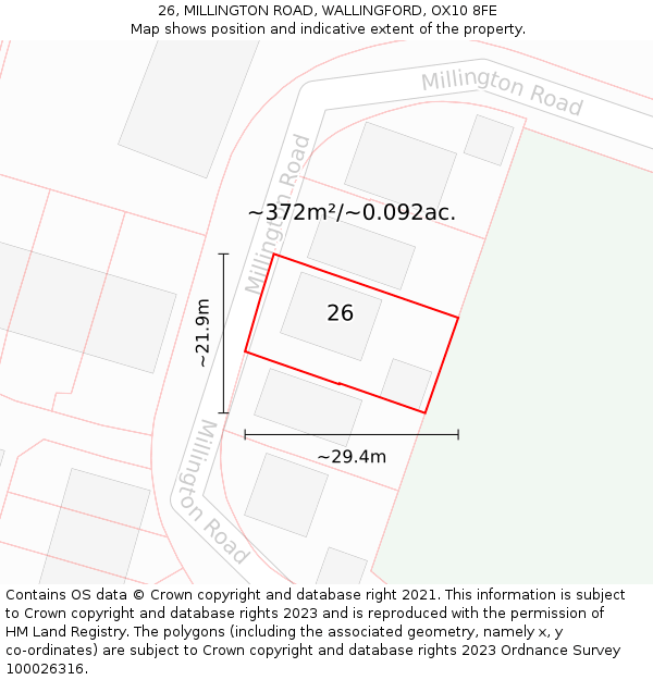 26, MILLINGTON ROAD, WALLINGFORD, OX10 8FE: Plot and title map