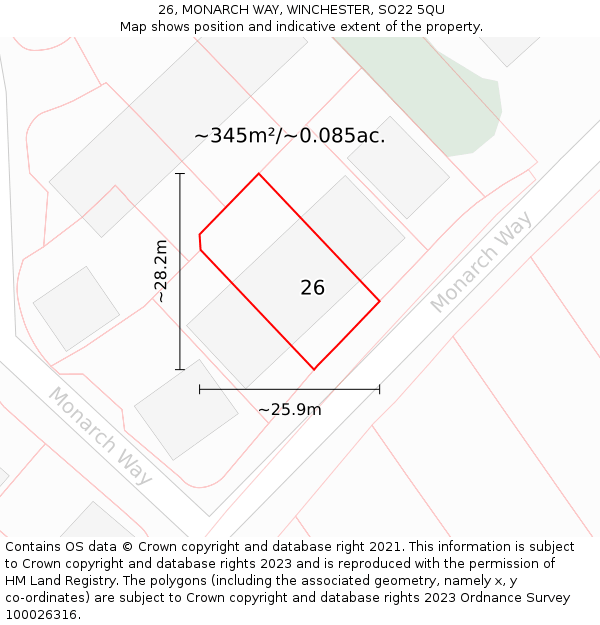 26, MONARCH WAY, WINCHESTER, SO22 5QU: Plot and title map