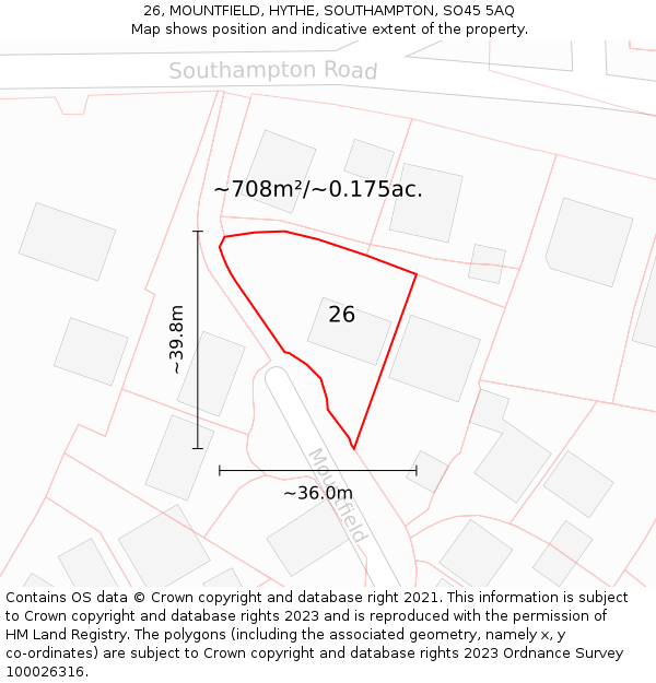 26, MOUNTFIELD, HYTHE, SOUTHAMPTON, SO45 5AQ: Plot and title map