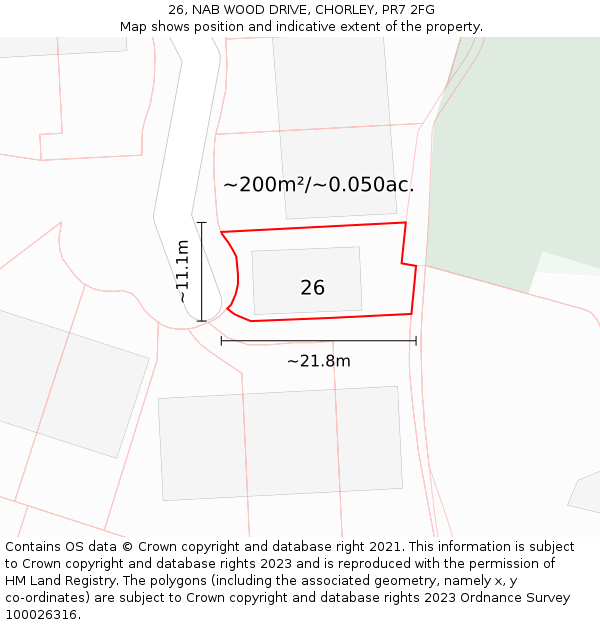 26, NAB WOOD DRIVE, CHORLEY, PR7 2FG: Plot and title map