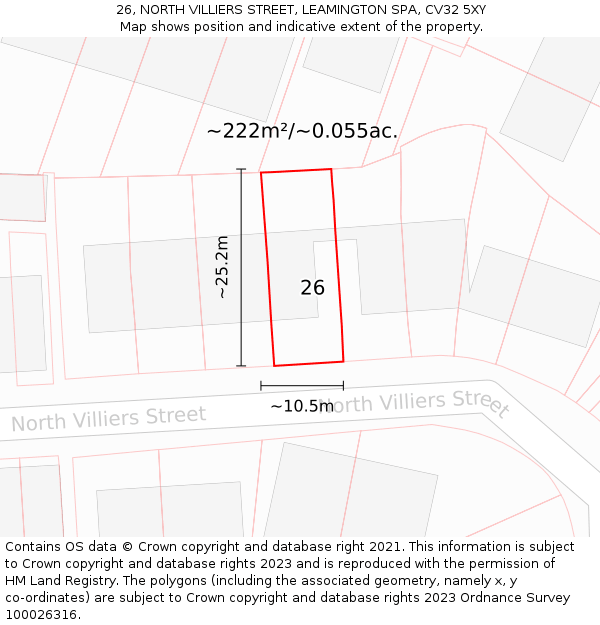 26, NORTH VILLIERS STREET, LEAMINGTON SPA, CV32 5XY: Plot and title map