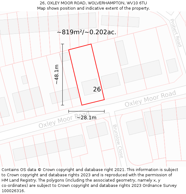 26, OXLEY MOOR ROAD, WOLVERHAMPTON, WV10 6TU: Plot and title map