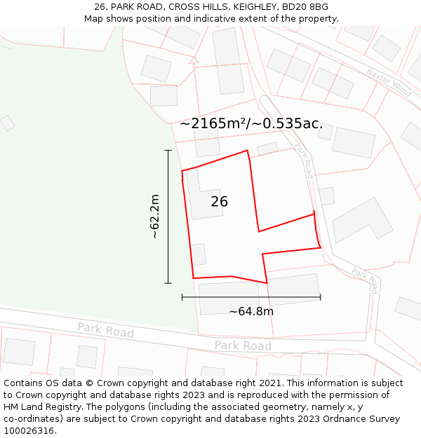 26, PARK ROAD, CROSS HILLS, KEIGHLEY, BD20 8BG: Plot and title map