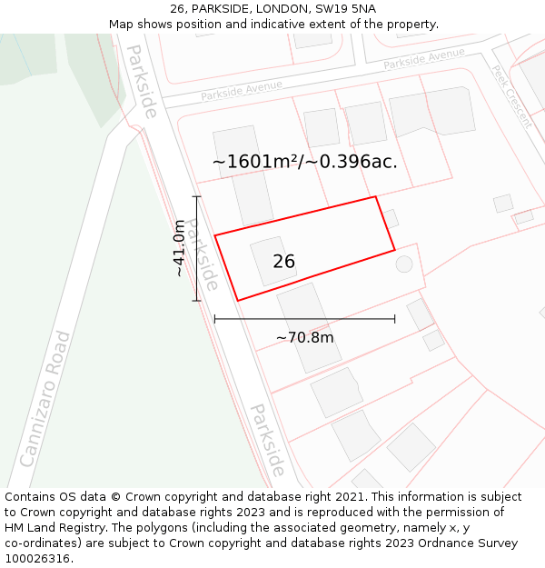 26, PARKSIDE, LONDON, SW19 5NA: Plot and title map
