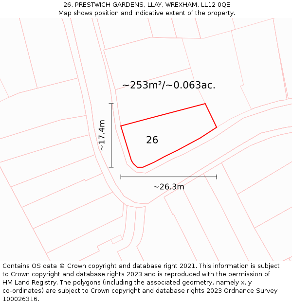 26, PRESTWICH GARDENS, LLAY, WREXHAM, LL12 0QE: Plot and title map