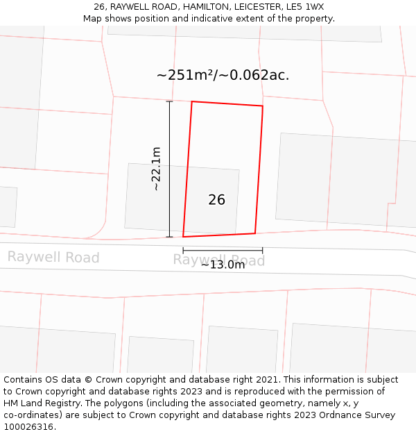 26, RAYWELL ROAD, HAMILTON, LEICESTER, LE5 1WX: Plot and title map