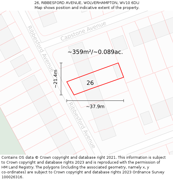 26, RIBBESFORD AVENUE, WOLVERHAMPTON, WV10 6DU: Plot and title map