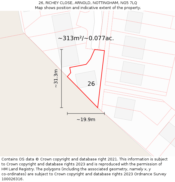 26, RICHEY CLOSE, ARNOLD, NOTTINGHAM, NG5 7LQ: Plot and title map