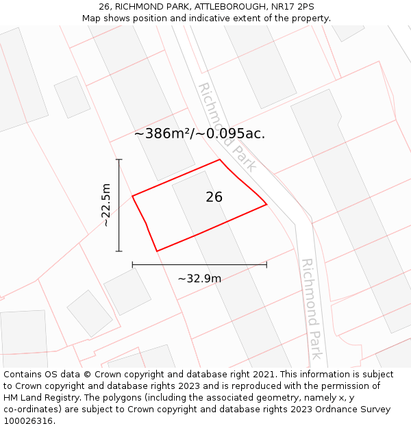 26, RICHMOND PARK, ATTLEBOROUGH, NR17 2PS: Plot and title map