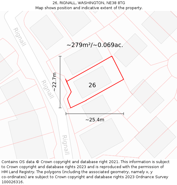 26, RIGNALL, WASHINGTON, NE38 8TG: Plot and title map