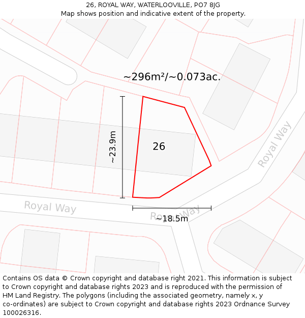 26, ROYAL WAY, WATERLOOVILLE, PO7 8JG: Plot and title map