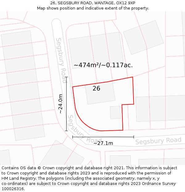 26, SEGSBURY ROAD, WANTAGE, OX12 9XP: Plot and title map