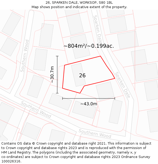 26, SPARKEN DALE, WORKSOP, S80 1BL: Plot and title map