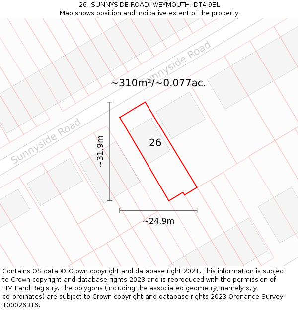 26, SUNNYSIDE ROAD, WEYMOUTH, DT4 9BL: Plot and title map