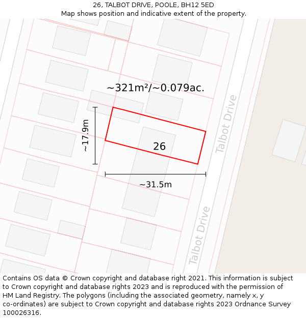 26, TALBOT DRIVE, POOLE, BH12 5ED: Plot and title map