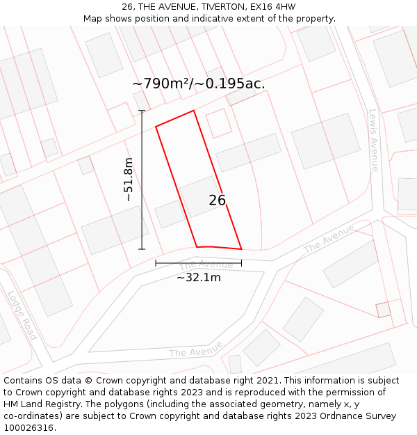 26, THE AVENUE, TIVERTON, EX16 4HW: Plot and title map