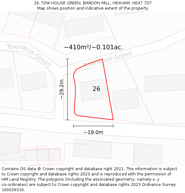 26, TOW HOUSE GREEN, BARDON MILL, HEXHAM, NE47 7DT: Plot and title map