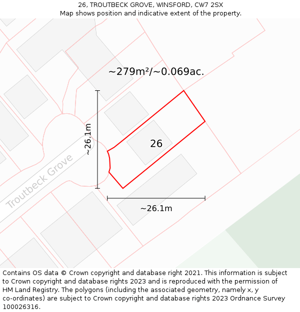 26, TROUTBECK GROVE, WINSFORD, CW7 2SX: Plot and title map