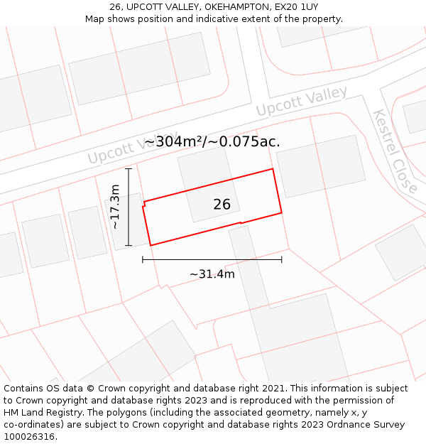 26, UPCOTT VALLEY, OKEHAMPTON, EX20 1UY: Plot and title map