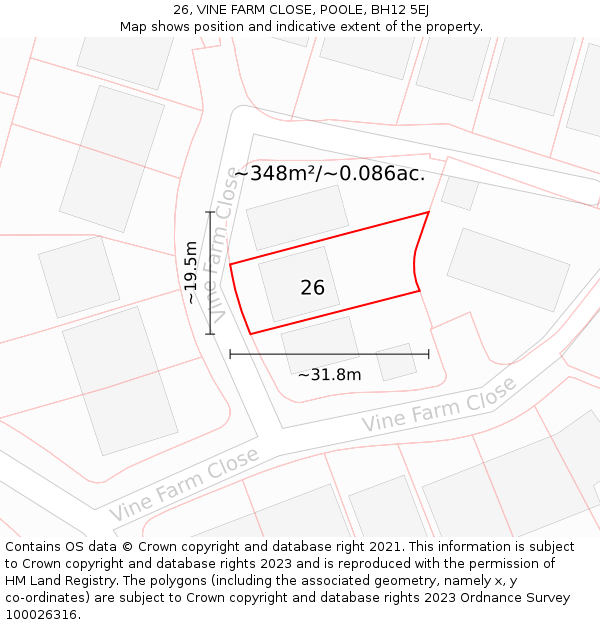 26, VINE FARM CLOSE, POOLE, BH12 5EJ: Plot and title map