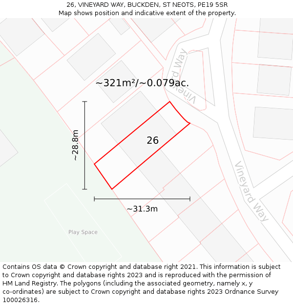 26, VINEYARD WAY, BUCKDEN, ST NEOTS, PE19 5SR: Plot and title map