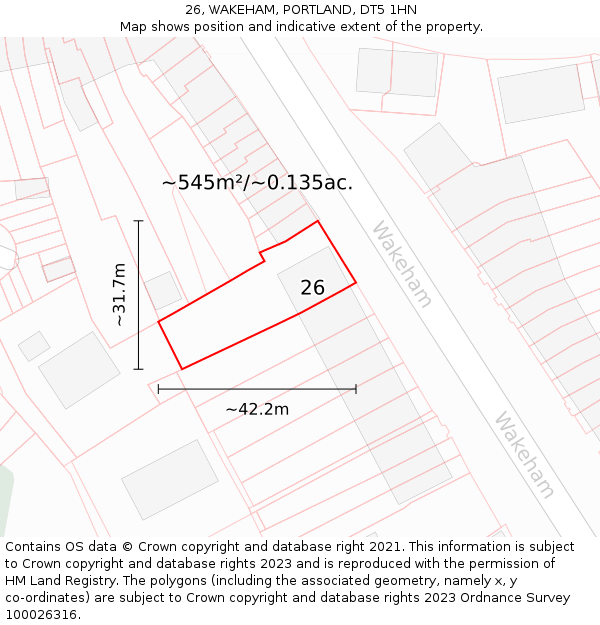 26, WAKEHAM, PORTLAND, DT5 1HN: Plot and title map