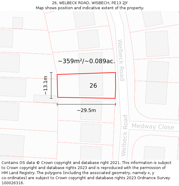 26, WELBECK ROAD, WISBECH, PE13 2JY: Plot and title map