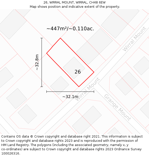 26, WIRRAL MOUNT, WIRRAL, CH48 6EW: Plot and title map