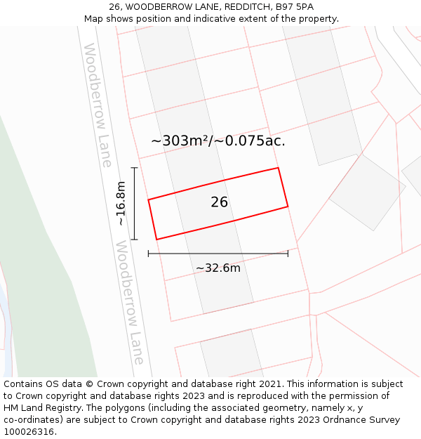 26, WOODBERROW LANE, REDDITCH, B97 5PA: Plot and title map