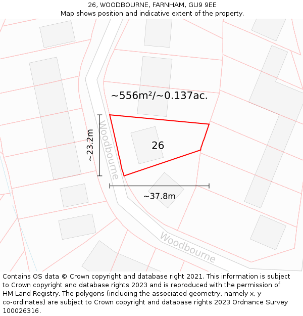 26, WOODBOURNE, FARNHAM, GU9 9EE: Plot and title map