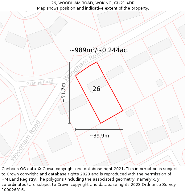 26, WOODHAM ROAD, WOKING, GU21 4DP: Plot and title map