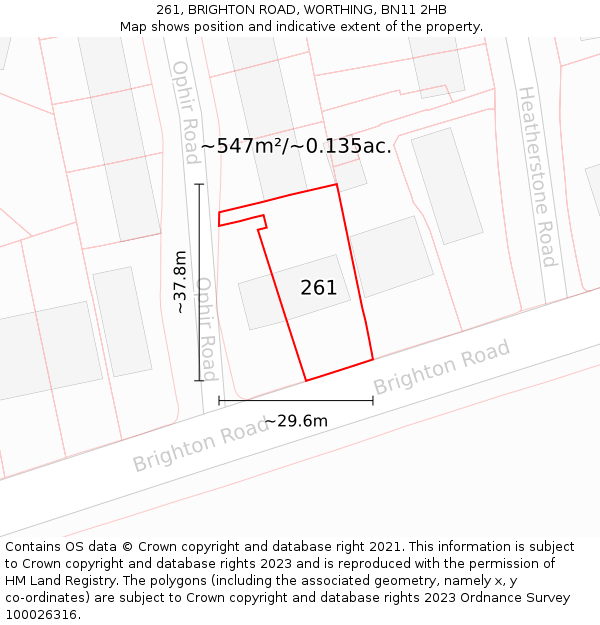 261, BRIGHTON ROAD, WORTHING, BN11 2HB: Plot and title map