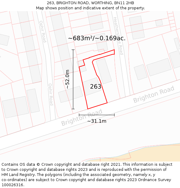 263, BRIGHTON ROAD, WORTHING, BN11 2HB: Plot and title map
