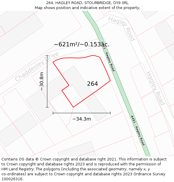 264, HAGLEY ROAD, STOURBRIDGE, DY9 0RL: Plot and title map