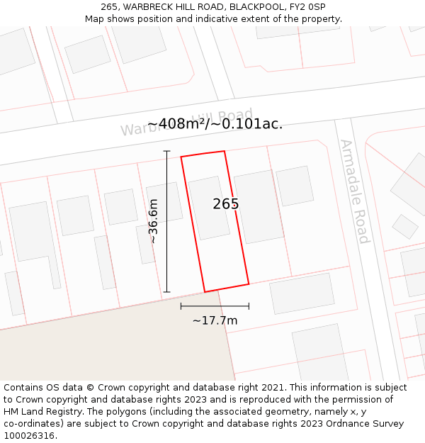 265, WARBRECK HILL ROAD, BLACKPOOL, FY2 0SP: Plot and title map