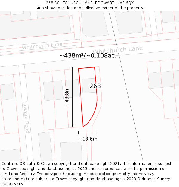 268, WHITCHURCH LANE, EDGWARE, HA8 6QX: Plot and title map