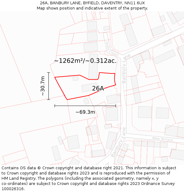 26A, BANBURY LANE, BYFIELD, DAVENTRY, NN11 6UX: Plot and title map